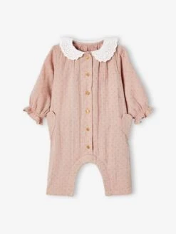 Combinaison Bébé Col En Broderie Anglaise Rose Imprimé - Vertbaudet