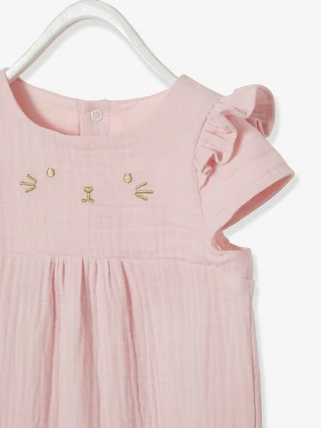 Combinaison Bébé Fille Brodée En Gaze De Coton Rose - Vertbaudet – Image 3
