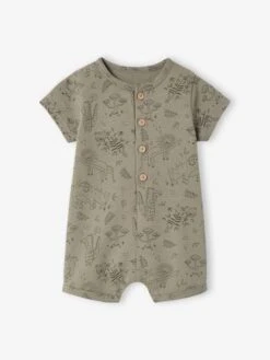 Combinaison Courte Bébé En Molleton Kaki - Vertbaudet