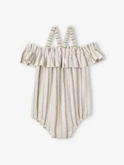 Combinaison Courte Bébé Rayée Ivoire Rayé - Vertbaudet