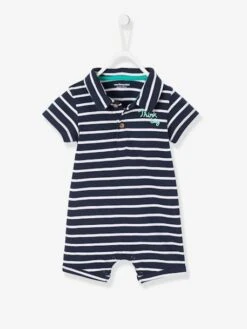 Combinaison De Plage Col Polo Bébé Garçon Bleu Marine/blanc - Vertbaudet