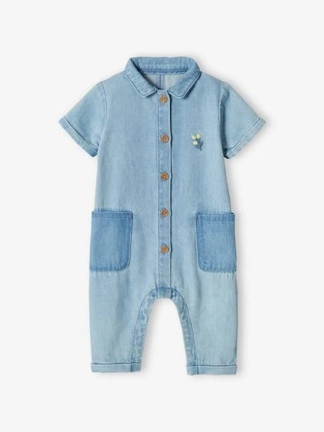 Combinaison Manches Courtes Bébé En Denim Denim Bleached - Vertbaudet – Image 6