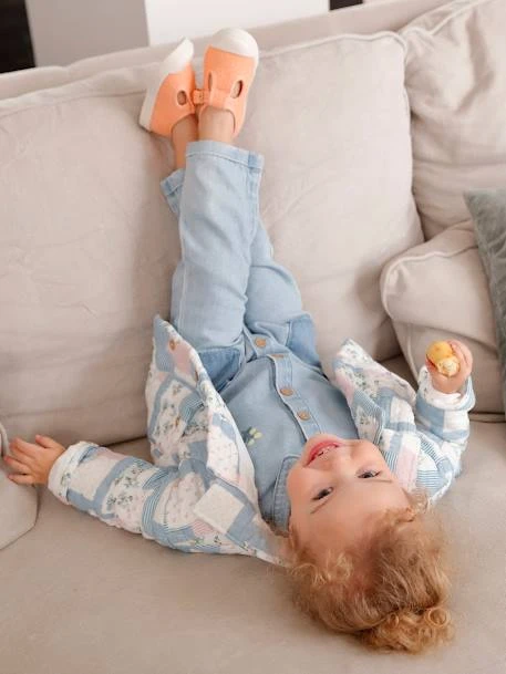 Combinaison Manches Courtes Bébé En Denim Denim Bleached - Vertbaudet