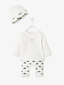 Ensemble 3 Pièces Bébé Naissance En Molleton Ivoire Imprimé - Vertbaudet