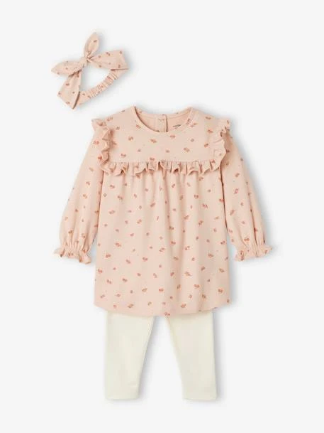 Ensemble Bébé 3 Pièces : Robe + Legging + Bandeau Rose Poudré - Vertbaudet