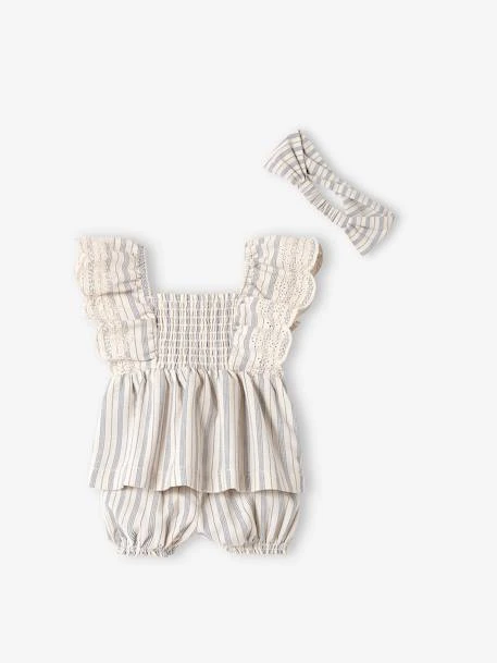 Ensemble Bébé Blouse, Short Et Bandeau Beige Clair Rayé - Vertbaudet – Image 5