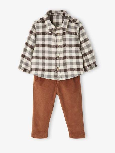 Ensemble Bébé Chemise En Flanelle + Pantalon En Velours Carreaux Anthracite - Vertbaudet