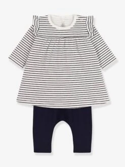 Ensemble Bébé Robe Marinière + Legging PETIT BATEAU écru - Petit Bateau
