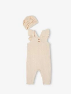 Ensemble Bébé Salopette En Tricot Et Son Bonnet écru - Vertbaudet