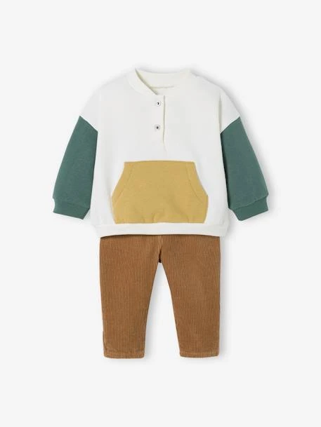 Ensemble Bébé Sweat En Molleton + Pantalon En Velours Ivoire - Vertbaudet – Image 2