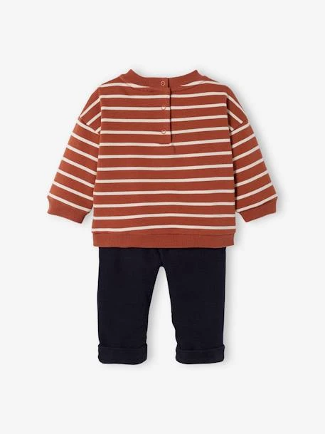 Ensemble Bébé Sweat + Pantalon En Velours Chocolat Rayé - Vertbaudet – Image 4