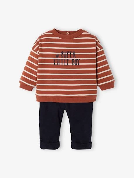 Ensemble Bébé Sweat + Pantalon En Velours Chocolat Rayé - Vertbaudet