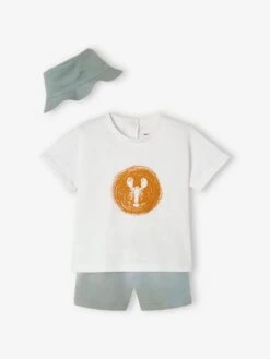 Ensemble Bébé T-shirt, Short Et Bob Blanc - Vertbaudet