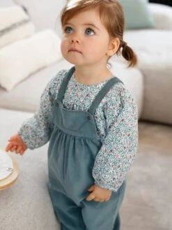 Ensemble Blouse Et Salopette Velours Bébé Fille Marine - Vertbaudet