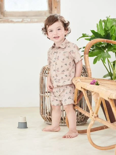 Ensemble Chemise Et Short Bébé Taupe Clair Imprimé - Vertbaudet