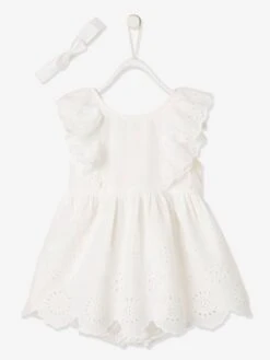 Ensemble De Cérémonie Bébé Robe, Bloomer Et Bandeau Ivoire - Vertbaudet