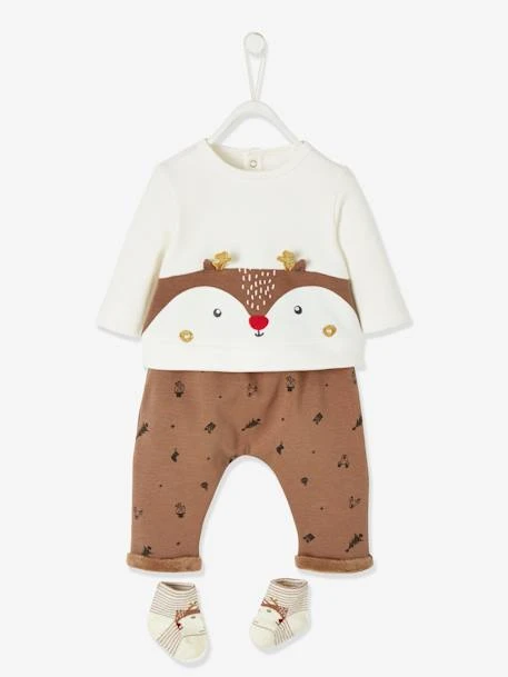 Ensemble De Noël Bébé T-shirt + Pantalon + Chaussettes Moka - Vertbaudet – Image 2