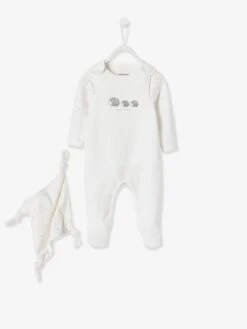 Ensemble Naissance Combinaison + Body + Doudou En Coton Bio Ivoire - Vertbaudet