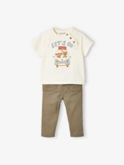 Ensemble Tee-shirt Manches Courtes + Pantalon Bébé écru - Vertbaudet