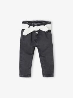Jean Bébé Avec Ceinture En Broderie Anglaise Denim Gris - Vertbaudet