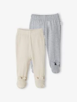 Lot De 2 Pantalons Bébé Avec Pieds Sable - Vertbaudet