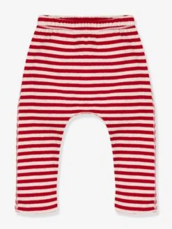 Pantalon Bébé Rayé En Tubique - PETIT BATEAU Rouge - Petit Bateau