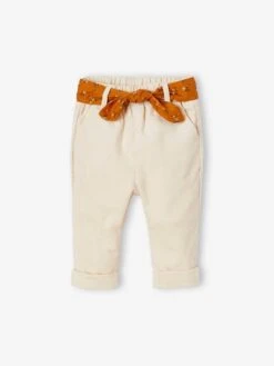 Pantalon En Velours Bébé Avec Ceinture En Tissu Beige Clair - Vertbaudet