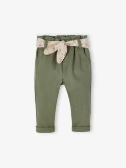 Pantalon Paperbag Bébé Avec Ceinture Lichen - Vertbaudet