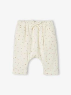 Pantalon Sarouel En Gaze De Coton Bébé Doublé Ivoire Imprimé - Vertbaudet