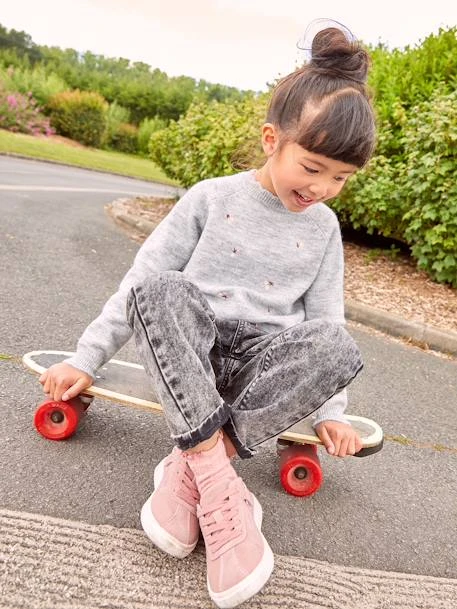 Pull Brodé Fleurs Fille Gris Chiné - Vertbaudet – Image 6