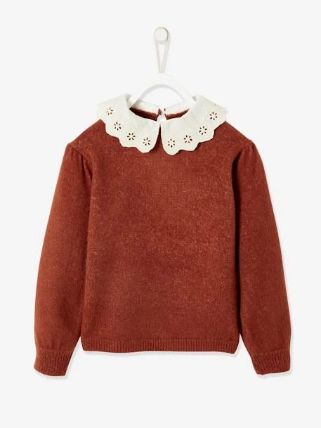 Pull Col En Broderie Anglaise Fille Cacao - Vertbaudet – Image 2
