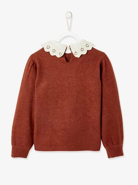 Pull Col En Broderie Anglaise Fille Cacao - Vertbaudet – Image 3