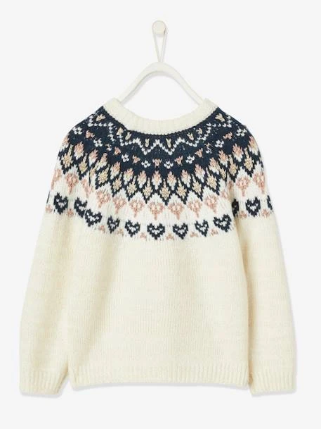 Pull Jacquard Fille Motifs IrisĂ©s Ivoire - Vertbaudet â Image 2
