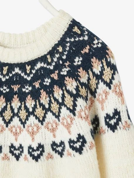 Pull Jacquard Fille Motifs IrisĂ©s Ivoire - Vertbaudet â Image 3