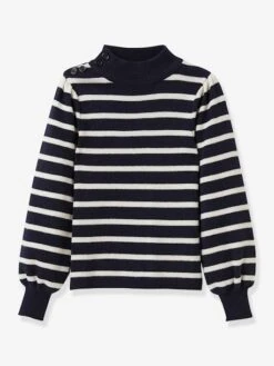 Pull Marin Fille CYRILLUS Laine Et Coton Rayé Bleu - Cyrillus