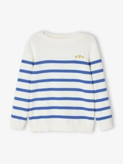 Pull MariniÚre Fille Détails Festonnés Rayé Bleu - Vertbaudet