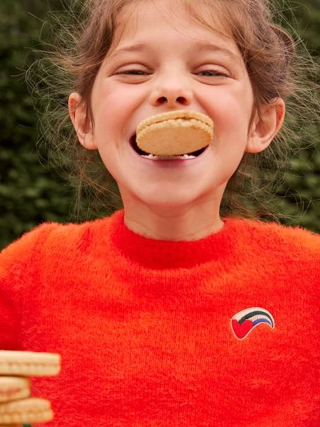Pull Ultra Doux Fille Coeur Brodé Irisé Orange Vif - Vertbaudet – Image 2