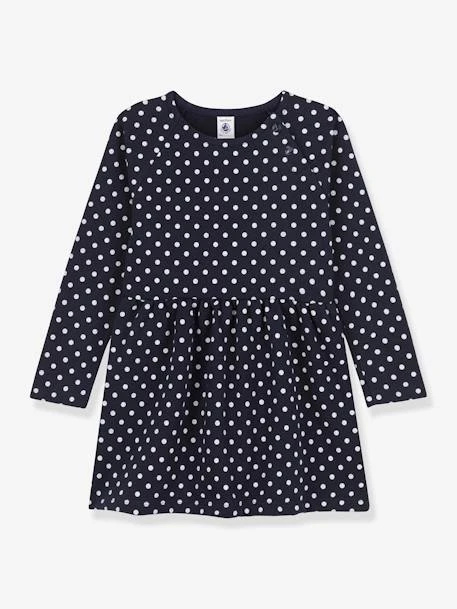 Robe Ă Pois Manches Longues Enfant Molleton PETIT BATEAU Marine - Petit Bateau