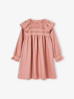 Robe à Smocks Fille Avec Broderies Fleurs Irisées Rose - Vertbaudet