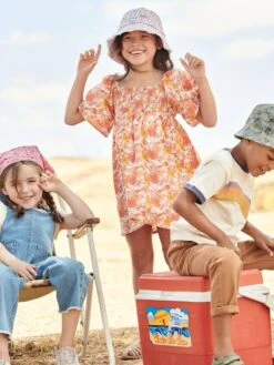 Robe à Smocks Imprimée Fleurs Fille Rose Nude - Vertbaudet