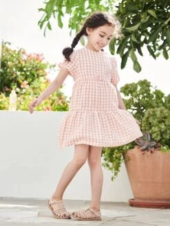 Robe Ă Volant Fille Manches 3/4 Corail - Vertbaudet