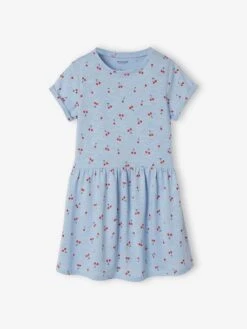 Robe Basics Imprimée Fille Manches Courtes Vert émeraude - Vertbaudet