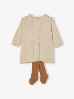 Robe Bébé En Tricot Et Son Collant Assorti Beige - Vertbaudet