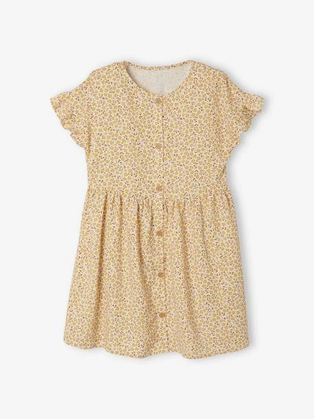 Robe Boutonnée à Fleurs Fille écru - Vertbaudet