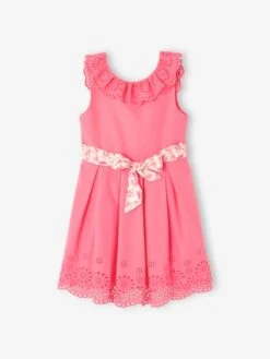 Robe De Cérémonie Détails Broderie Anglaise Fille Rose - Vertbaudet