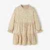Robe De Fête à Volants Fille Motifs Houx Beige Poudré - Vertbaudet
