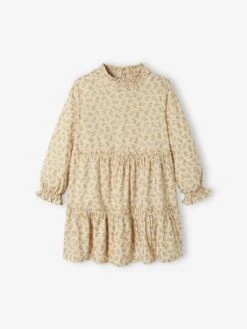 Robe De Fête à Volants Fille Motifs Houx Beige Poudré - Vertbaudet