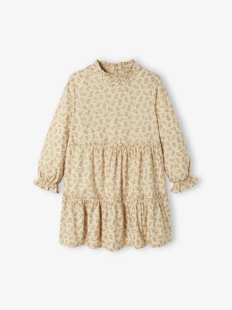 Robe De Fête à Volants Fille Motifs Houx Beige Poudré - Vertbaudet