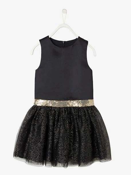 Robe De Fête Fille En Satin Et Tulle Irisé Noir - Vertbaudet