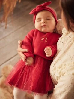 Robe De Fêtes Effet 2 En 1 Et Son Bandeau Bébé Rouge Brique - Vertbaudet
